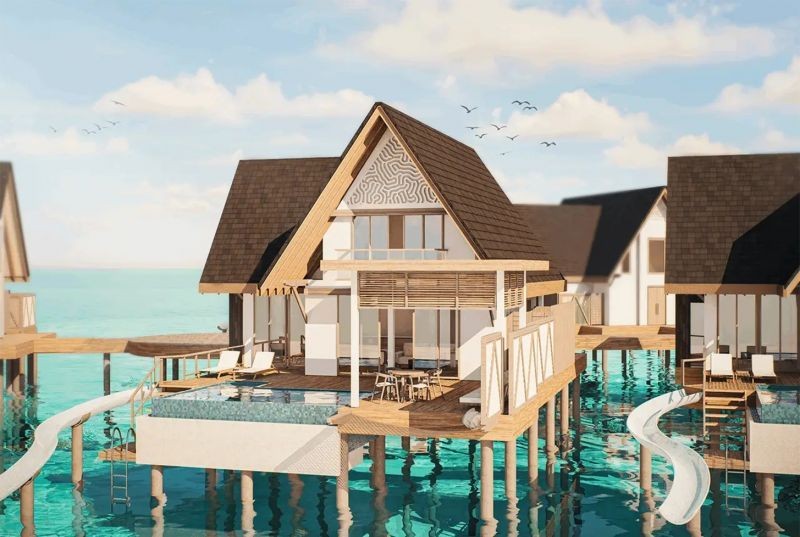 water pool suite with slide