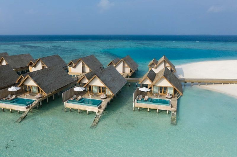 sunset water villa with pool